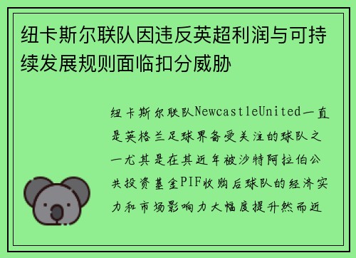 纽卡斯尔联队因违反英超利润与可持续发展规则面临扣分威胁
